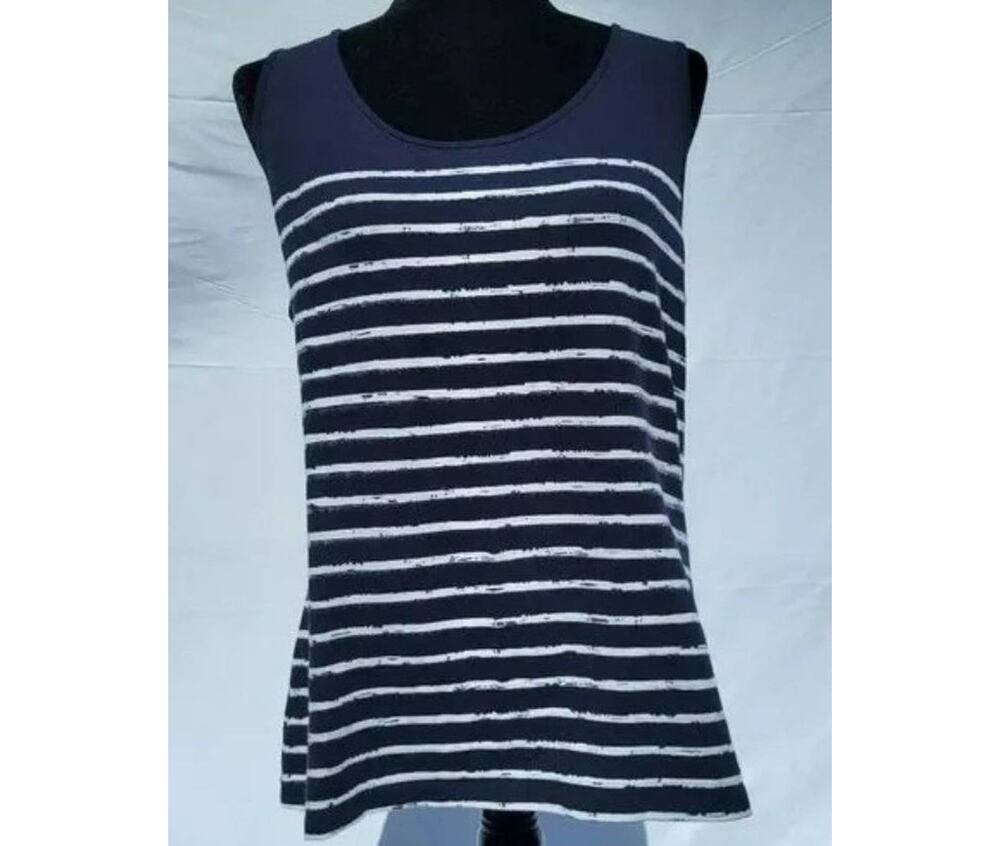 Ruby Rd. Navy Blue & White Short Sleeve Shirt Women's Large